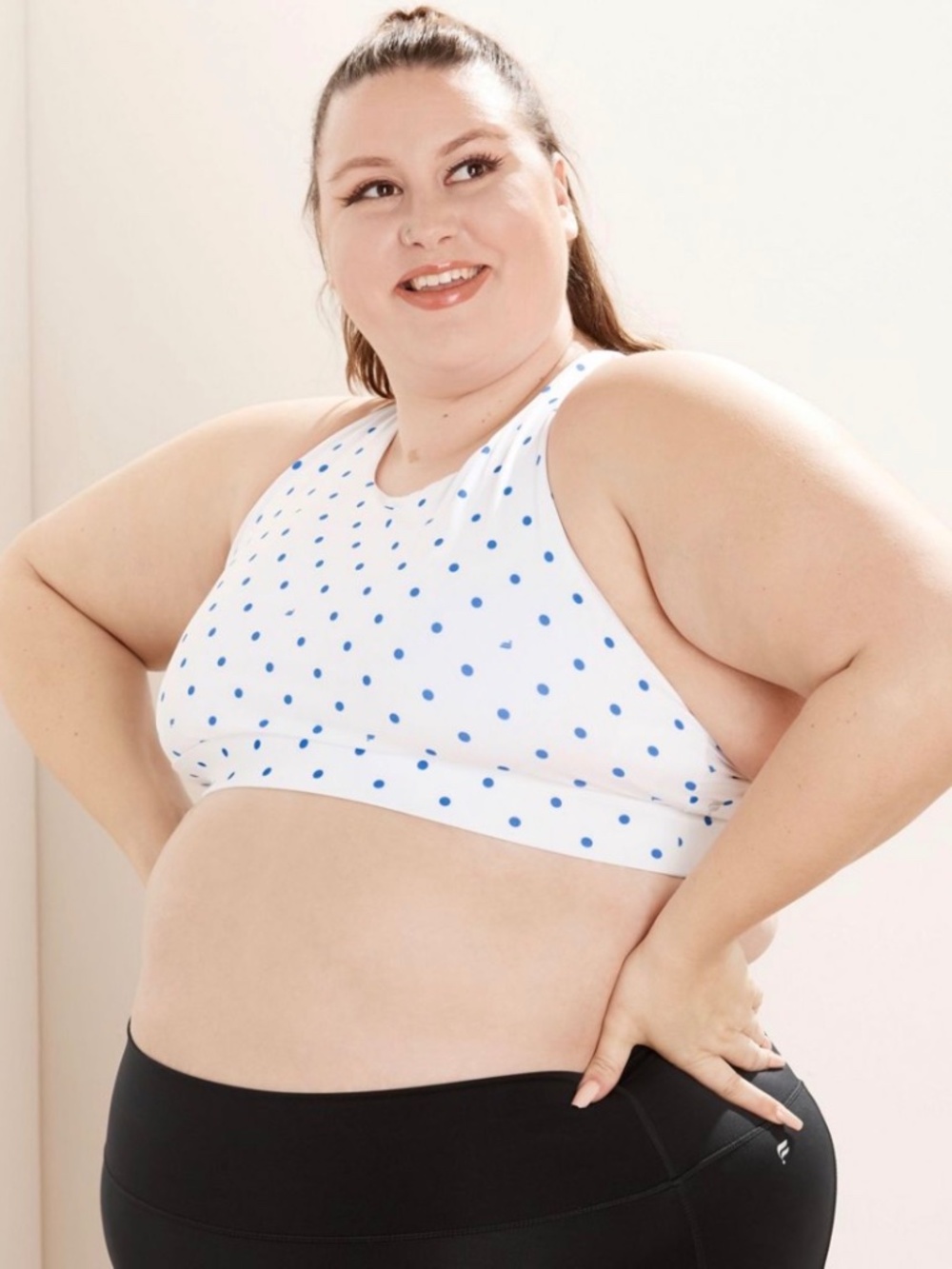 Fabletics No-Bounce Sports Bra | 4X | White Blue Polka Dot | High Support Active